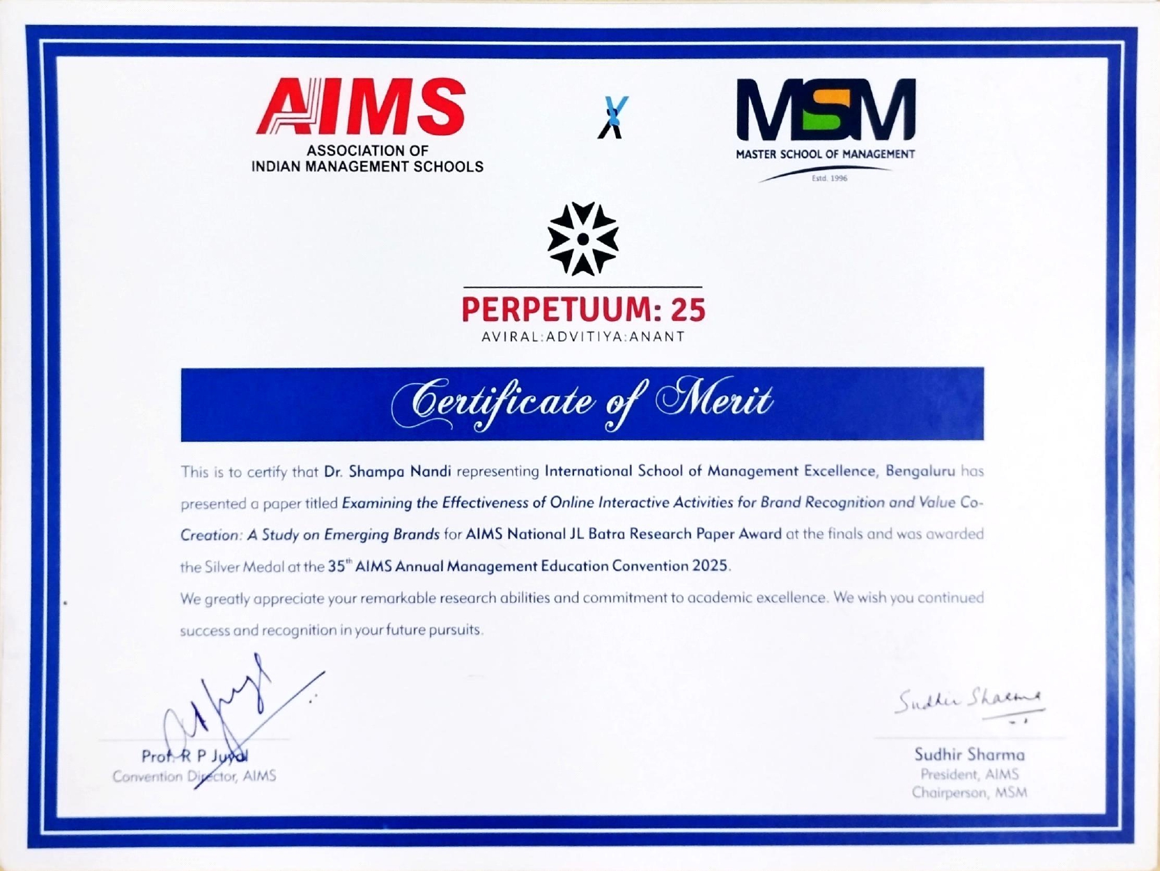 AIMS Silver Medal